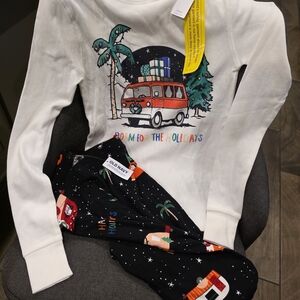 Old Navy Kids Pajama Set - White and Black with Holiday Van Design